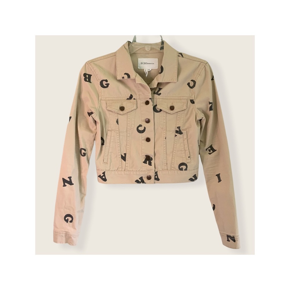 BCBGeneration Cropped Denim Jacket Sz XS Beige